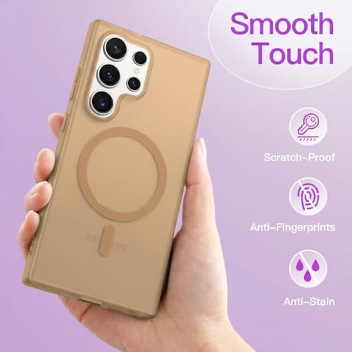 Image of DIZORO Matte Case for Samsung Galaxy S24 Ultra Compatible with MagSafe, Camera Lens Full Protection, Shockproof Translucent Frosted TPU Soft Phone Cover, Anti-Fingerprint (Desert)