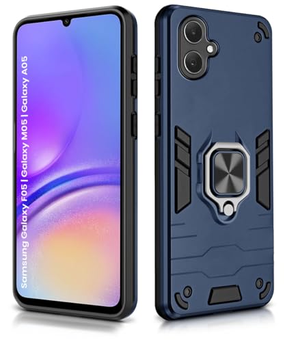 Image of WOW IMAGINE Shock Proof Back Case Mobile Cover for Samsung Galaxy F05 | Galaxy M05 | Galaxy A05 | Back Cover Case (Tough Armor | Hybrid PC + TPU | Ring Holder & in-Built Kickstand | Blue)