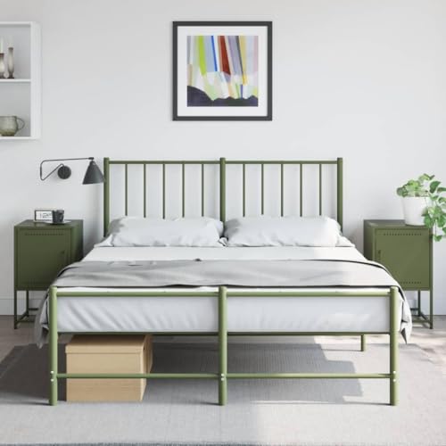 Petite table d'appoint de lit en acier robuste vert olive, meuble de rangement compact