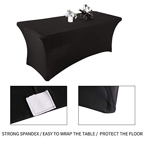Yetomey Rectangular Fitted Spandex Tablecloths Stretchable Patio Table Covers For Birthday Party Wedding Pop Up Shop More Flexibility & Weight (Black 6Ft) #TOP4
