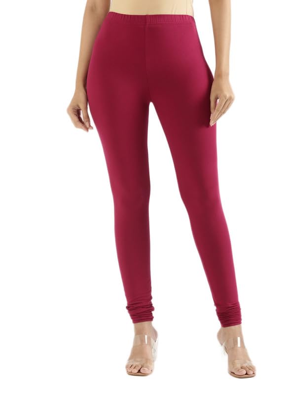 GO COLORS Soft Cotton Stretch Churidar for Women | Breathable, Mid Rise Full Length Dark Fuchsia