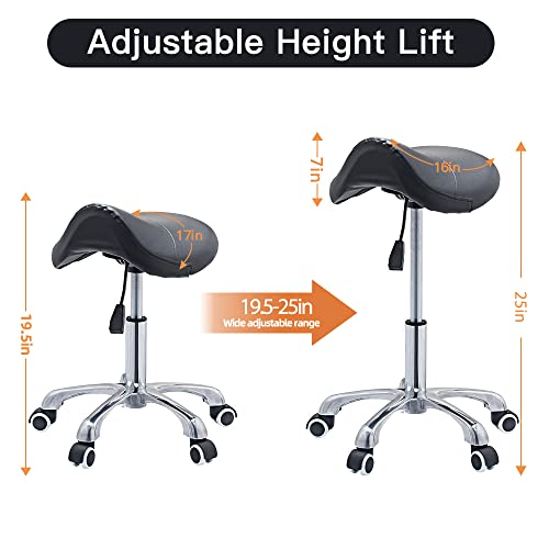 Ergonomics-Saddle-Stool-Adjustable-Rolling-Swivel-Chair-with-Soft-Comfortable-CushionLifting-air-RodAluminum-Alloy-Base4-Wheels-for-Barber-shiopSalonSPATattoHomeOffice