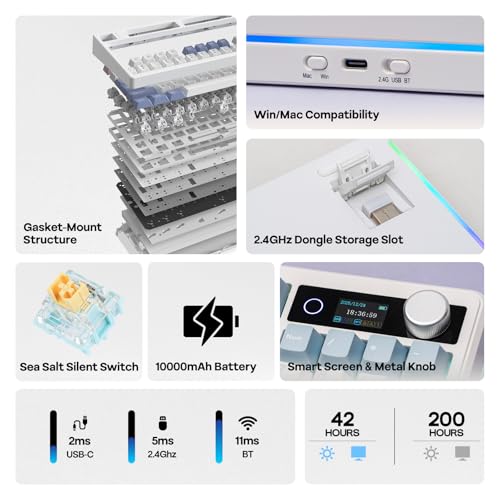 Image of EPOMAKER TH99 PRO 96% Mechanical Keyboard with Screen & Knob, 10000mAh, 2.4Ghz /BT, Hot Swap, Custom Driver, RGB Backlight, PBT Keycap, Wireless Gaming Keyboard for PC /Mac (Blue&White, Sea Salt Silent)