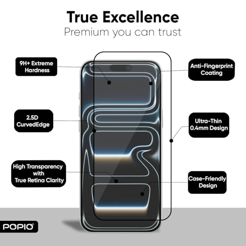 Image of POPIO Xtreme Series Pack of 2 Military-Grade Gorilla Tempered Glass for iPhone 16 Pro Max / 17 Pro Max | 9H Hardness, Edge-to-Edge Coverage, Anti-Scratch
