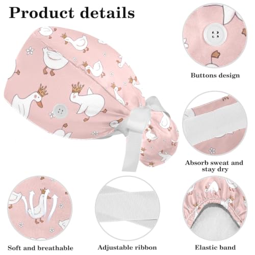 Image of Butterfly Scrub Cap Women with Ponytail & Buttons Adjustable Surgical Nurse Hat with Cotton Sweatband for Long Hair