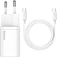 Baseus Kit Carregador Super Si Turbo de 20W/25w Cabo de 1 metro, USB-C para USB-C/USB-C para Lightning, Turbo Pd Android/Iphone/Ipad/notebook (Branco 25W)