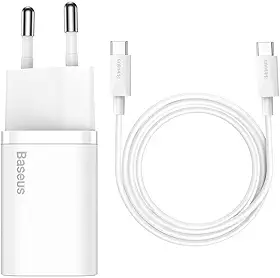 Baseus Kit Carregador Super Si Turbo de 20W/25w Cabo de 1 metro, USB-C para USB-C/USB-C para Lightning, Turbo Pd Android/Iphone/Ipad/notebook (Branco 25W)