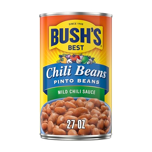 Bush's Canned Pinto Chili Beans (Pack of 1), Plant-Based Protein, Good Source of Fiber, Low Fat, Gluten Free, in Mild Chili Sauce, 27 oz