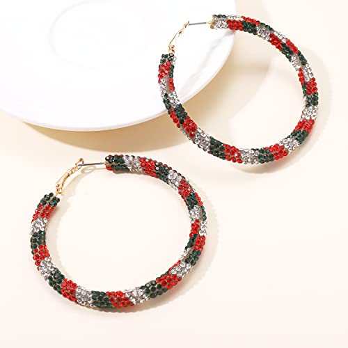 Heidkrueger 3 Pairs Crystal Christmas Hoop Earrings Rhinestone Xmas Earrings Holiday Hoop Earring For Women Festive Gifts  thumb #2