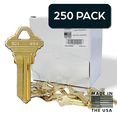SUMMIT DOORWARE Schlage Key Blanks in Premium Brass | Uncut Blank Keys for Home and Professional Use | Pack of 250 Blank Keys