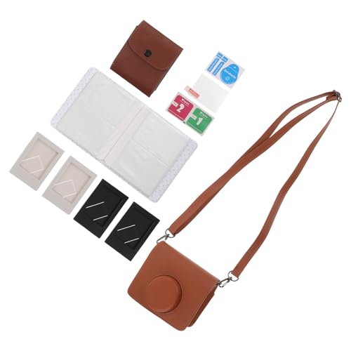 BESPORTBLE Funda para Cámara Mini Marrón con Correa Ajustable de Poliuretano Protector de Pantalla de Cristal Templado y Álbum de Fotos para Uso Portátil y Protección Completa