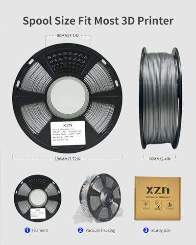 Image of Silver PETG Filament 1.75mm 1kg (2.2lbs), High Toughness & Wear Resistant 3D Printer Filament, Dimensional Accuracy + /-0.02mm, Smooth Feeding No Tangle Clog Bubble, Fit for Most FDM 3D Printers