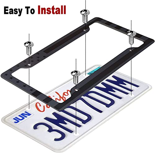Fbjtdq American Flag License Plate Frame- Usa Gloss Stars And Stripes On Matte Black Aluminum Metal Tag Cover, Patriotic Holder For Car Truck Suv Trailer #TOP3