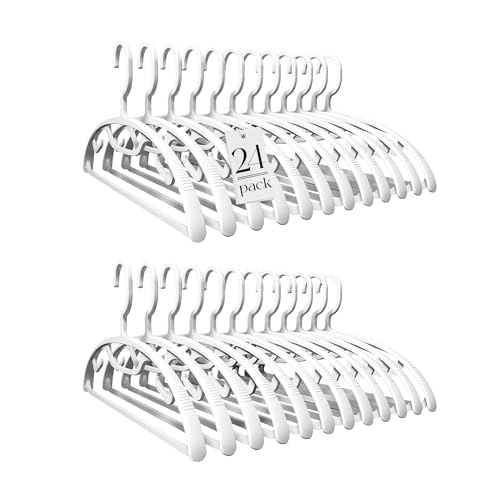 HOUSE DAY White Plastic Clothes Hangers, Heavy Duty Coat Hangers 24 Pack, Premium Thick Wide Shoulder Suit Hanger with Non-Slip Hook, Space Saving Hangers for Shirts, Sweaters, Dresses, Pants
