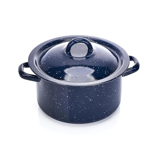 IMUSA USA 4-Quart Blue Speckled Enamel Stock Pot with Lid