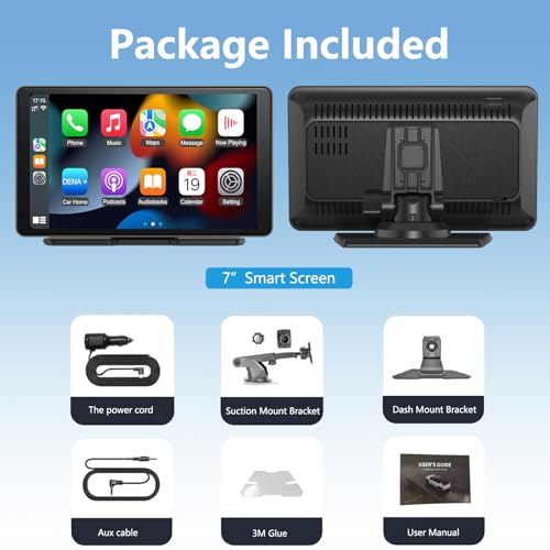 Qulokar 7 Inch Portable Touch Screen Car Stereo with Wireless Carplay & Android Auto,Mirror Link,Bluetooth,AUX,FM,Siri,Voice Control for All Vehicles Q7