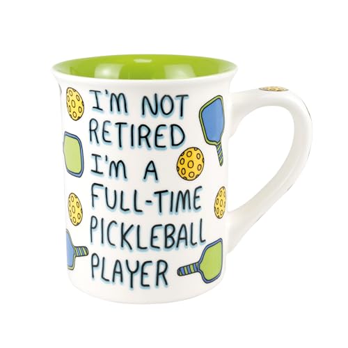 Enesco Our Name is Mud I\'m Not Retired Full Time Pickleball Player Coffee Mug, 16 Ounce, Multicolor