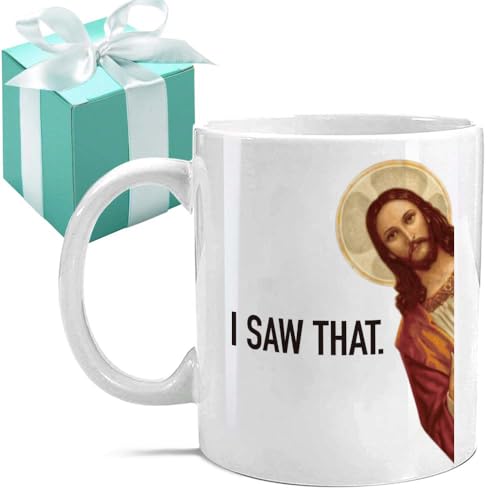 Gououoii Funny Jesus Mug Gifts I Saw That Christian Coffee Mug 11 OZ, Christian Gifts for Women Men, Christian Mug Gifts for Women, Christian Gifts for Friend Bestie