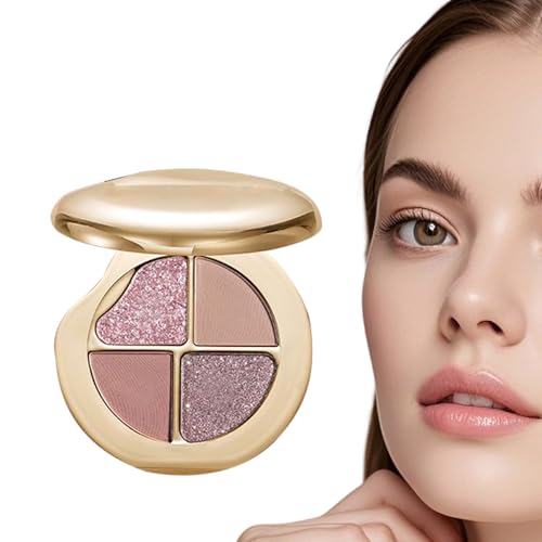 Bomefoi Paleta de Maquillaje de Sombras de Ojos, Maquillaje Iluminador 4 En 1, Iluminador y Rubor de Efecto Brillante y Larga Duración para Mujeres de Todas las Edades Uso Diario y Viaje