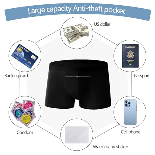 2 Pack Pocket Underwear for Men, Men's Boxer Briefs with a Stash Secret Pockets. (Grey, Black)3
