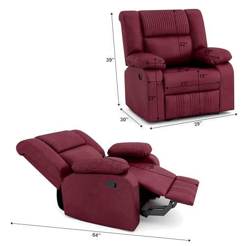 Image of Bharat Lifestyle Jerry Leather Look Suede Fabric Manual Recliner (Maroon) | 1 Seater Recliner Chair Sofa | 3 Comfort Positions | DIY Assembly | 1 Year Warranty | for Living Room, Bedroom