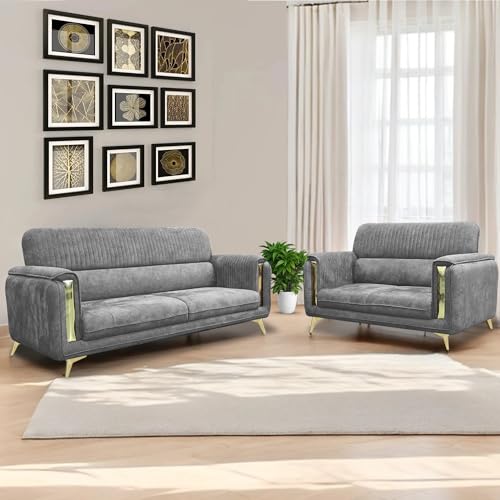 Image of Casaliving Gelio 3+2 Seater Sofa Set for Living Room (Dark Grey Colour) Premium Fabric Sofa