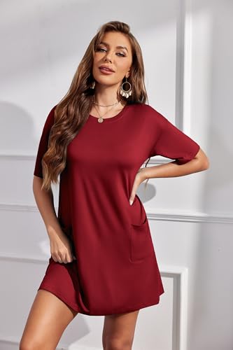Image of Ekouaer Sleep Shirts for Women Nightgown Short Sleeves T shirt Night Dress Round Neck Womans Nightgown with Pocket S-XXL