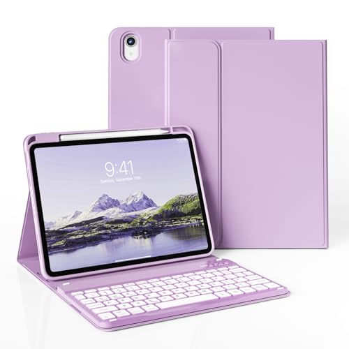 JKSML Klawiatura Etui na iPad Air 11 cali M3/M2 (2025/2024) & iPad Air 5./4. generacji (2022/2020) 10,9 cali | 7 kolorów Podświetlana klawiatura | Obudowa TPU z uchwytem na długopis | Układ QWERTZ