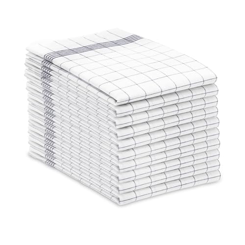 ZOLLNER set of 10 cotton tea towels in 50x70 cm - super absorbent and durable kitchen towels - washable up to 95°C - in grey and white checked - catering quality - Oeko Tex® certified
