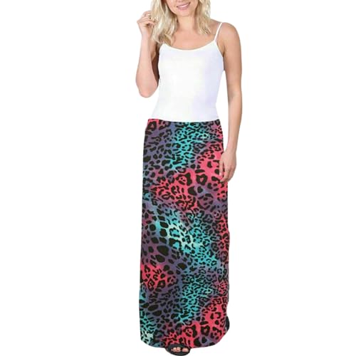 Women's Boggy Bottom Style Summer Fashion Lightweight Elasticated Waist Printed Maxi Skirt Ladies Plus Size Relaxed Fit Printed Skirt Full Length Maxi Skirt (Multi-Leopard Print, UK 22-24)