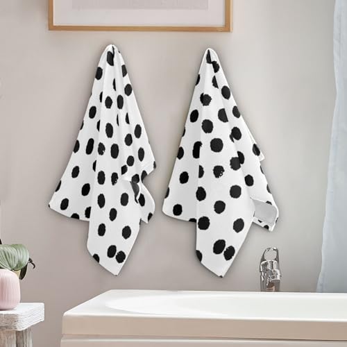 Covasa 2 Pack Black White Polka Dots Hand Towels For Bathroom,Soft Absorbent Boho Black Spots Doodle Kitchen Dish Towels,Modern Decorative Guest Bathroom Towels thumb #2