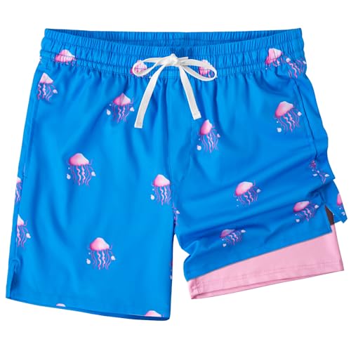 Image of XOMZG Men's Swim Trunks, 2 in 1 Bathing Suits Quick Dry Beach Hawaiian Board Shorts with Pockets