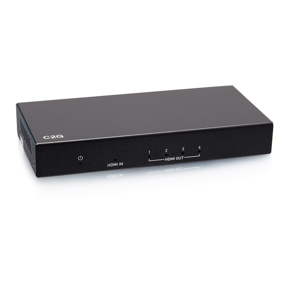 C2G Divisor Amplificador de distribución HDMI de 4 Puertos - 4K 60Hz - Ideal para Cambiar Entre Reproductores BLU-Ray, Consolas de Juegos, Cable Digital, múltiples Pantallas o Cajas de satélite y