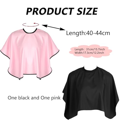 UESDU Frisierumhang Kurz, 2 Stück Wasserdichter Make up Umhang Friseurumhang Haarschneideumhang mit Klettverschluss für Salon Haarschneiden Friseur (Schwarz, Rosa)