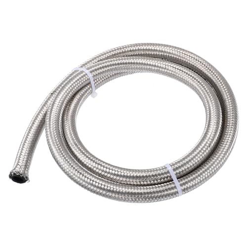 VekAuto 5ft 8AN Fuel Hose AN8, Braided CPE Oil Fuel Gas Line Hose Universal for Car Durable Stainless Steel Silver Tone