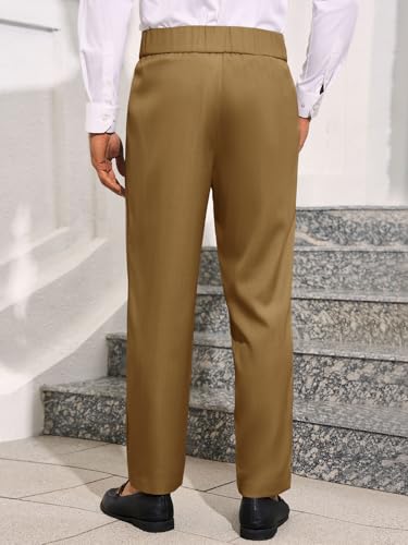 Runcati Mens Dress Pants Pleated Elastic Waist Chinos Trousers Work Suit Pants Slim Fit Slacks3