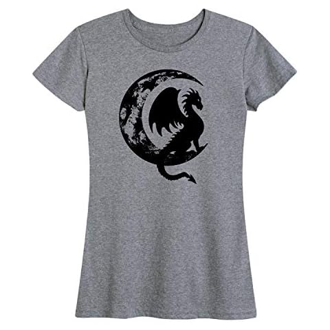 Instant Message - Dragon Sitting On Crescent Moon - Women's Short Sleeve Graphic T-Shirt - Size Medium Heather Grey Cover