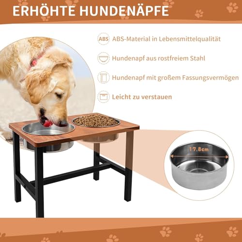 Erhöhter Hundenapf, Erhöhter Futternapf Hund, Eiserner Hundenapfhalter mit 2 Hundenäpfe aus Rostfreiem Stahl, Futterstation Hund für Mittlere Große Hunde