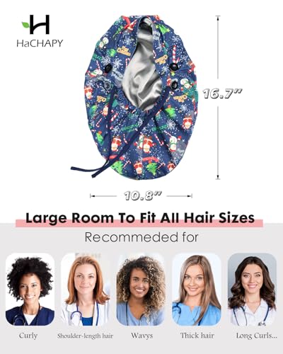 Image of Satin Lined Scrub Cap for Women Extra Large Long Hair Surgical Nurse Cap 4 Buttons