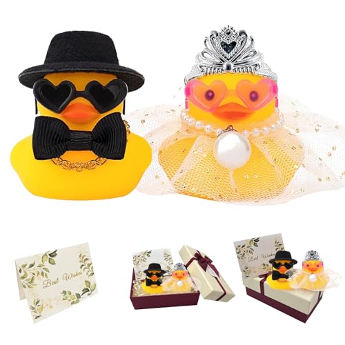 YDUNARISE 2er-Set Quietscheenten Braut und Bräutigam,Lustige Hochzeitsgeschenke für Brautpaar,Auto Deko Hochzeit,Brautpaar Figurens (Elegance)
