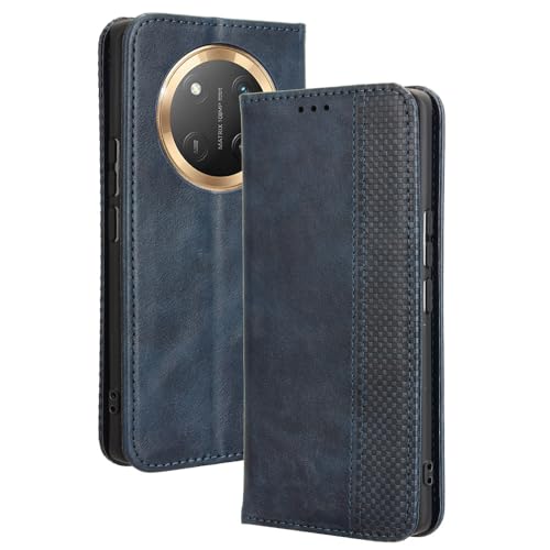 WBWONE Hülle für Huawei Honor Magic 7 Lite / Magic7 Lite, Premium TPU/PU Leder Klappbar Schutzhülle Tasche Handyhülle mit Standfunktion und Kartensteckplätzen, Blau