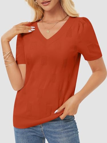 ATHMILE Summer Tops for Women 2025 Short Sleeve V Neck Sweaters Dressy Casual Blouses Lightweight Thin Knit Fashion Shirts4