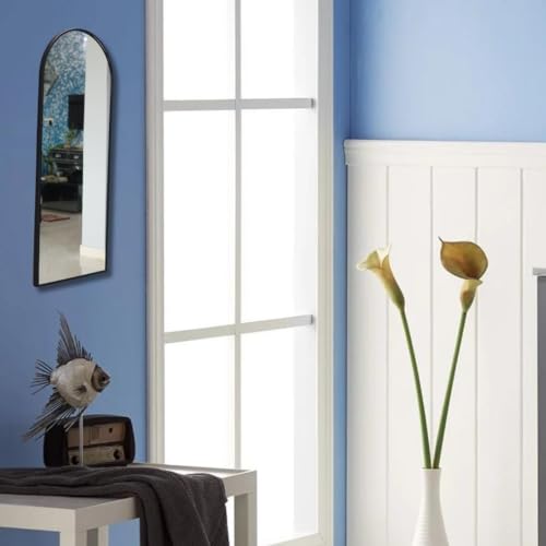 Image of Quality Glass Modern Elegance Semi Circle Wall-Mounted Mirror Metal Framed Wall Mirror Bathroom Mirror Living Room Mirror Home Decor Mirror 24 x 60 Inches Color Black MF 88