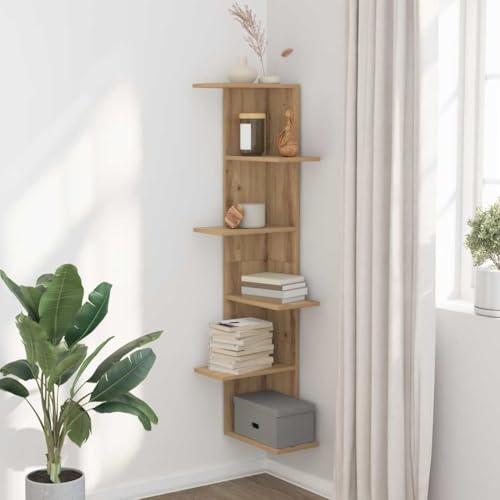 Étagère d'angle murale en chêne Artisan, meuble moderne suspendu - 3