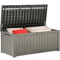 YITAHOME Außenspeicherbox 120-Gallonen-wasserdichte Deckbox für Gartengeräte Terrassenkissen Swimmingpool-Zubehör verschließbar einfach zusammenzubauen vielseitiger Sitzbank oder Tisch,hellbraun