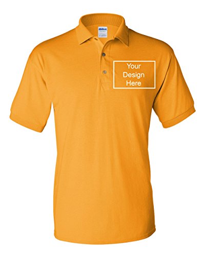 Add Your Own Text Design Custom Personalized Digitally Printed Adult Polo Shirt (Small, Gold)