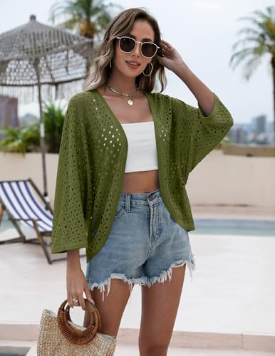Image of Zeagoo Womens Summer Crochet Cardigan Sweaters Lightweight Open Front 3 /4 Sleeve Batwing Kimono Boho Knit Cover Ups 2026