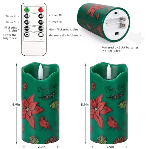 Image of Christmas Flameless Candles Set of 2, Poinsettia Candle with Remote & Timer