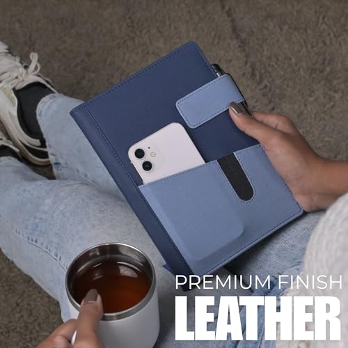 Image of Leather Hard Bound Notebook A5 Journal Diary For Office Use With Mobile & Card Holder Or Pen Loop Dairy For Personal |Ruled Pages With Strap Bookmark Journal Notebook (Customised Flap Notebook A)