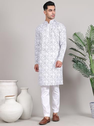 Image of Majestic Man Women's Cotton Regular Fit Casual Ethnic Motifs Printed Mandarin Collar Long Kurta